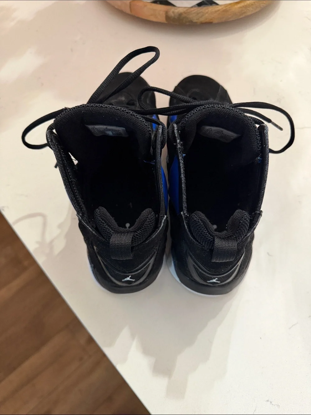 Jordan Black and Royal Blue High-Top Basketball Sneakers